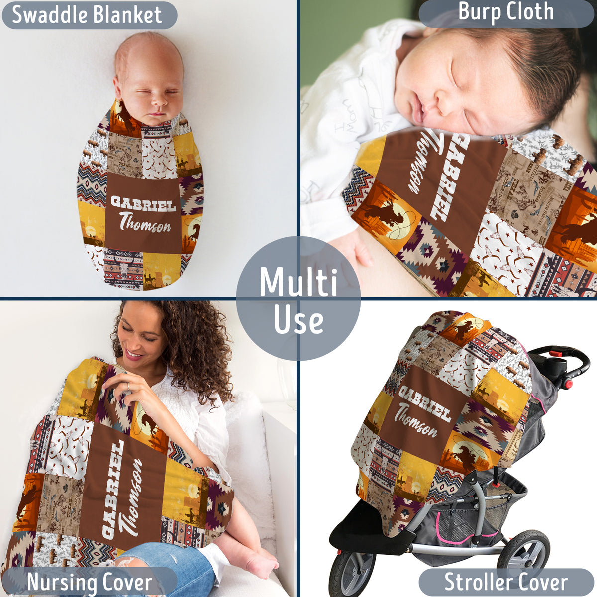 Personalized Baby Blanket for Baby - Custom Cowboy Western Fleece Blanket for Infant Son or Daughter