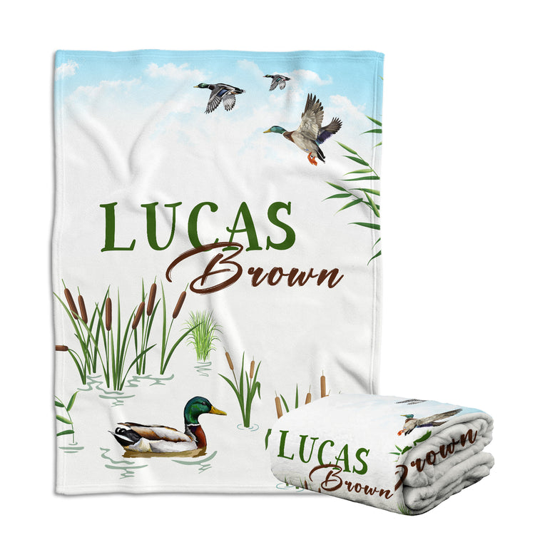 Personalized Baby Blanket for Baby - Custom Duck Hunting Swaddle for Newborn Son or Daughter - Plush Baby Blankets with Name