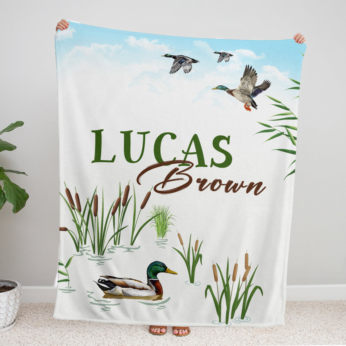 Personalized Baby Blanket for Baby - Custom Duck Hunting Swaddle for Newborn Son or Daughter - Plush Baby Blankets with Name