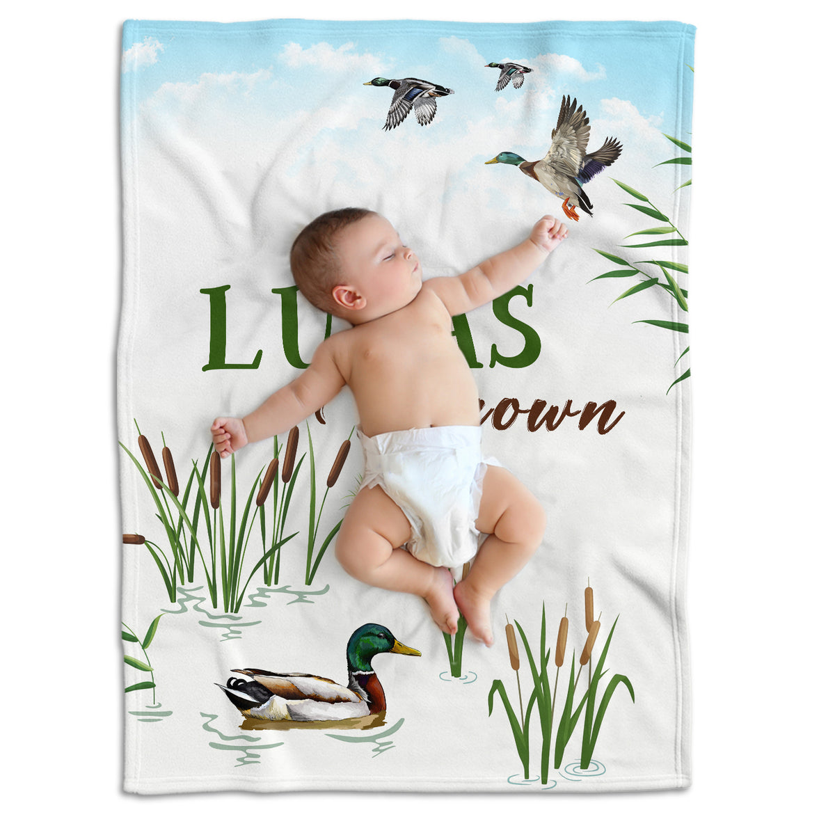 Personalized Baby Blanket for Baby - Custom Duck Hunting Swaddle for Newborn Son or Daughter - Plush Baby Blankets with Name