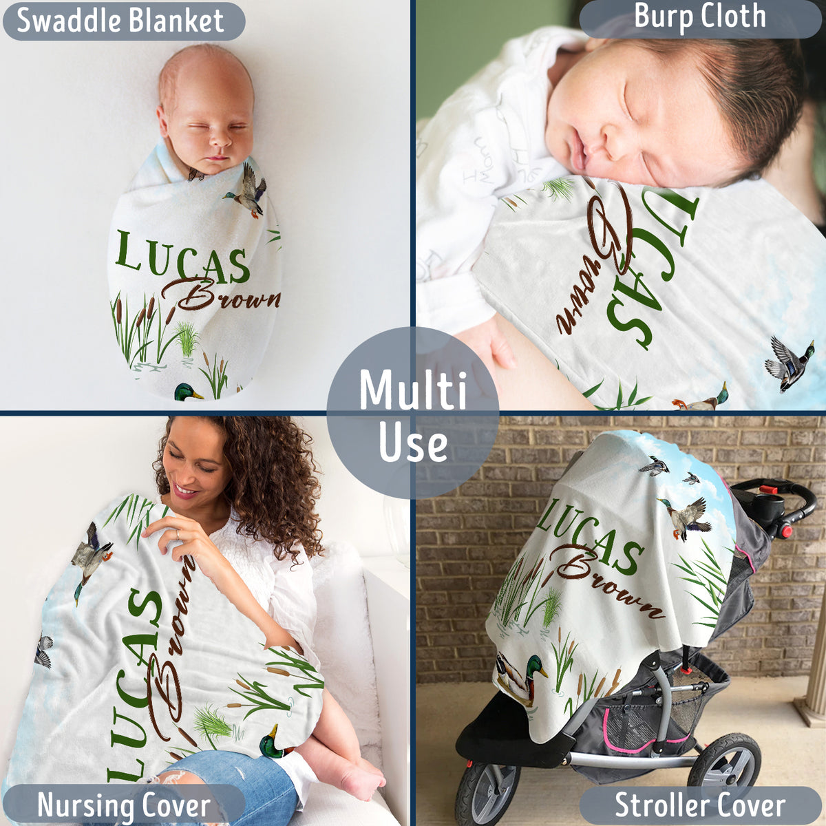 Personalized Baby Blanket for Baby - Custom Duck Hunting Swaddle for Newborn Son or Daughter - Plush Baby Blankets with Name