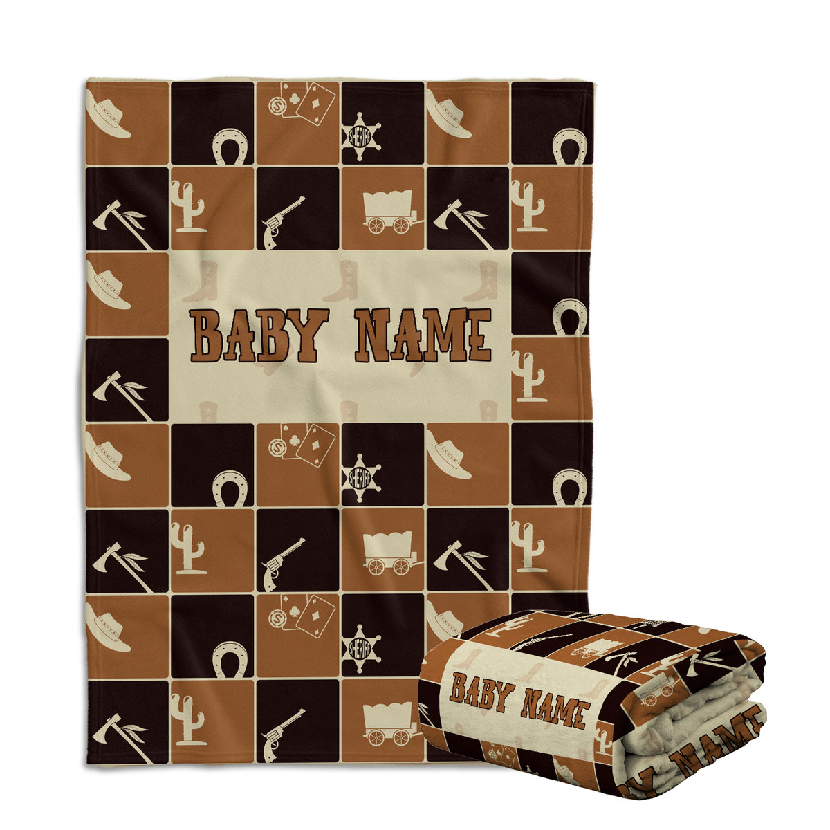 Personalized Baby Blanket for Baby - Western Cowboy Style, 3 Sizes Fleece Blankets for Infant Newborn Son