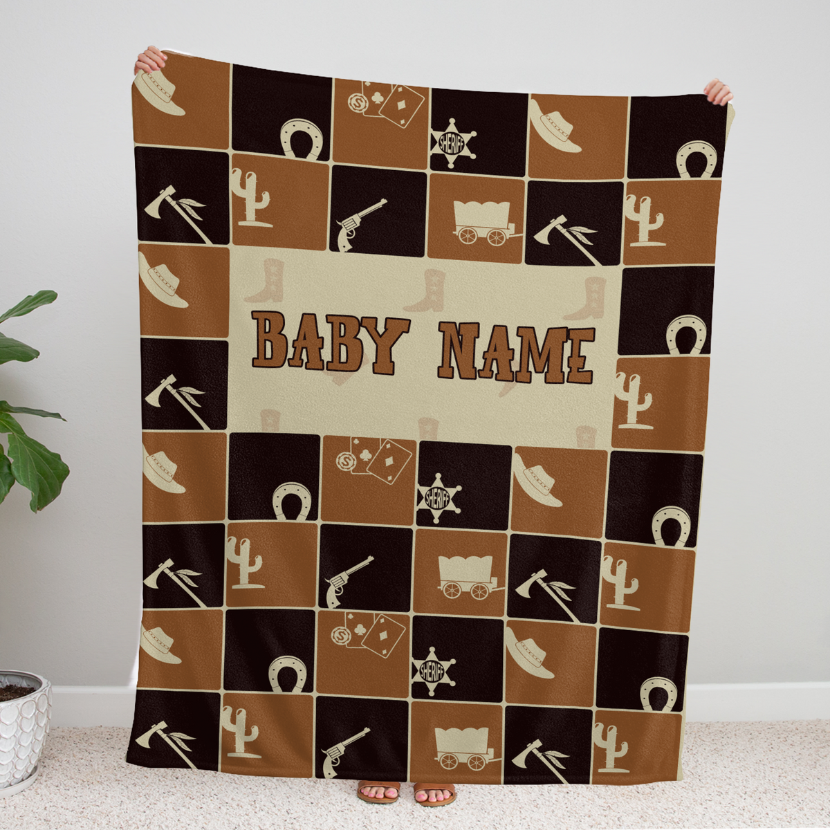 Personalized Baby Blanket for Baby - Western Cowboy Style, 3 Sizes Fleece Blankets for Infant Newborn Son