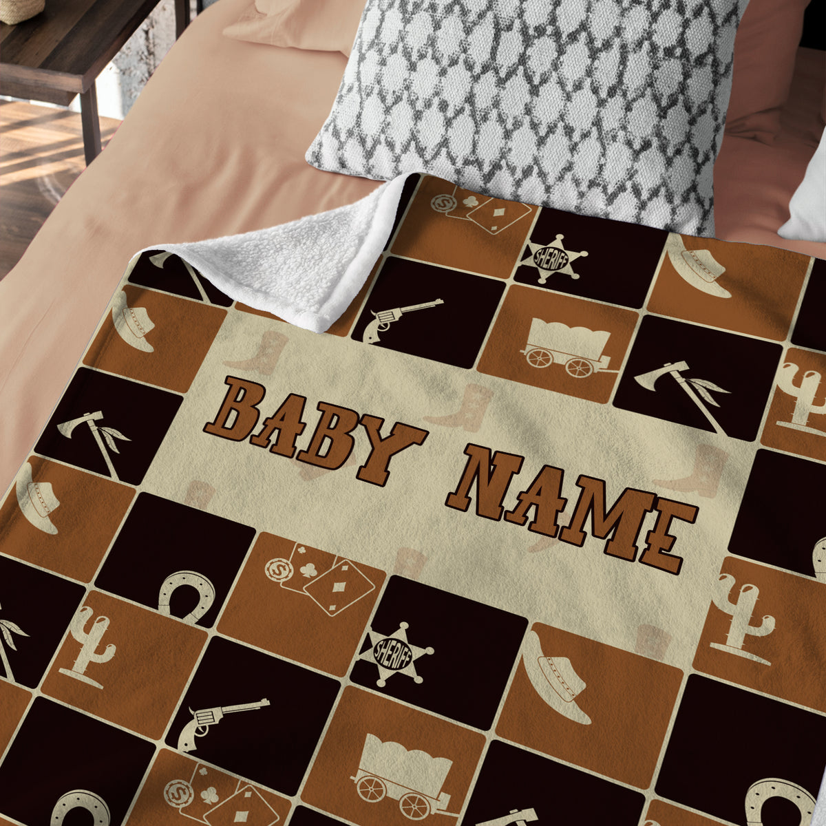 Personalized Baby Blanket for Baby - Western Cowboy Style, 3 Sizes Fleece Blankets for Infant Newborn Son