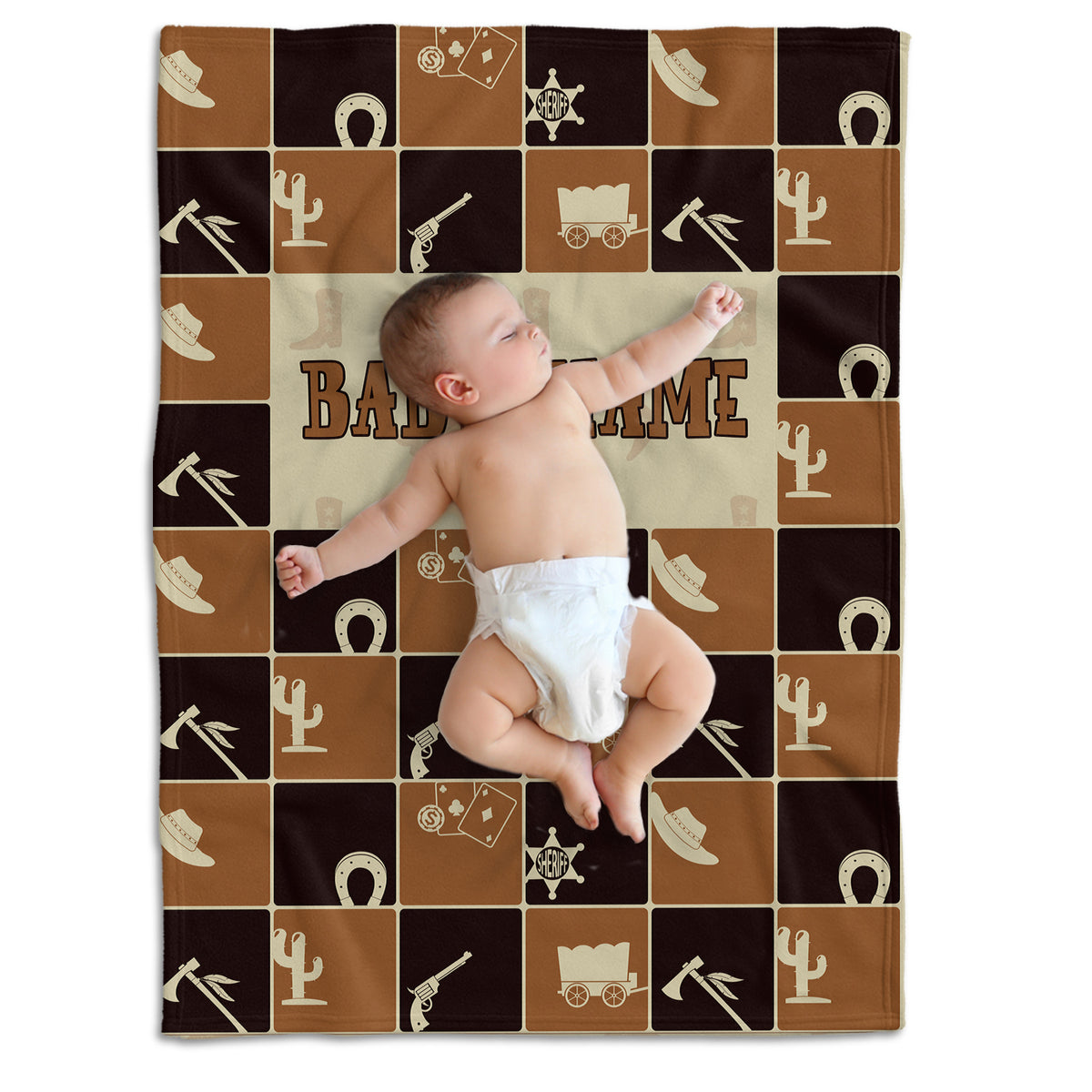 Personalized Baby Blanket for Baby - Western Cowboy Style, 3 Sizes Fleece Blankets for Infant Newborn Son