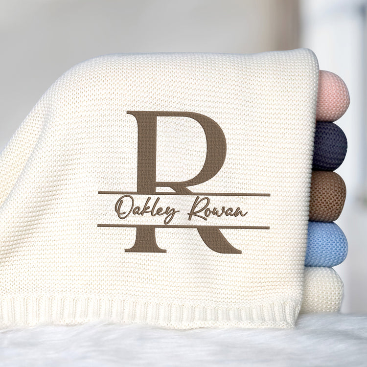 Personalized Baby Blanket for Boys Girls, Embroidery Blanket, Cotton Knit Blanket For Son Daughter