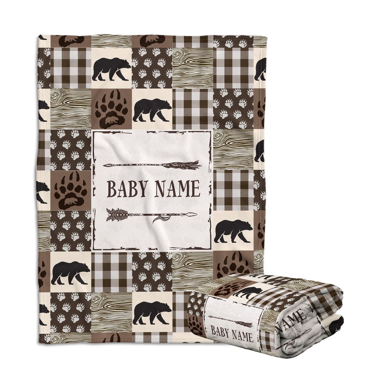 Personalized Baby Blankets, Baby Bear Blanket Custom Name, Swaddle Blanket, 3 Sizes Plush Blankets for Son Newborn Infant