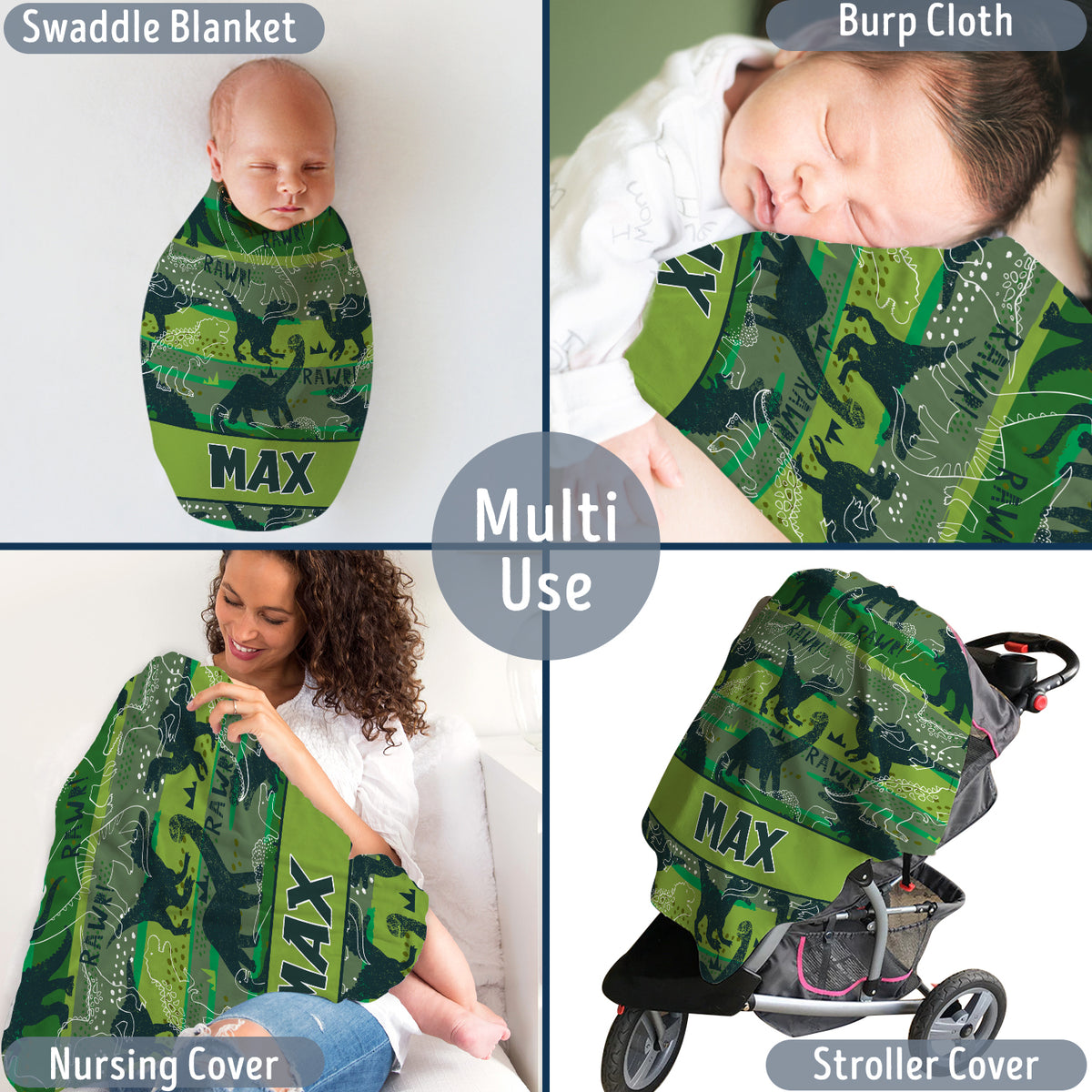 Personalized Baby Blankets, Custom Baby Dinosaur Blanket for Baby Boy Girl, 3 Sizes Plush Blankets for Infant Newborn Kid Son Daughter