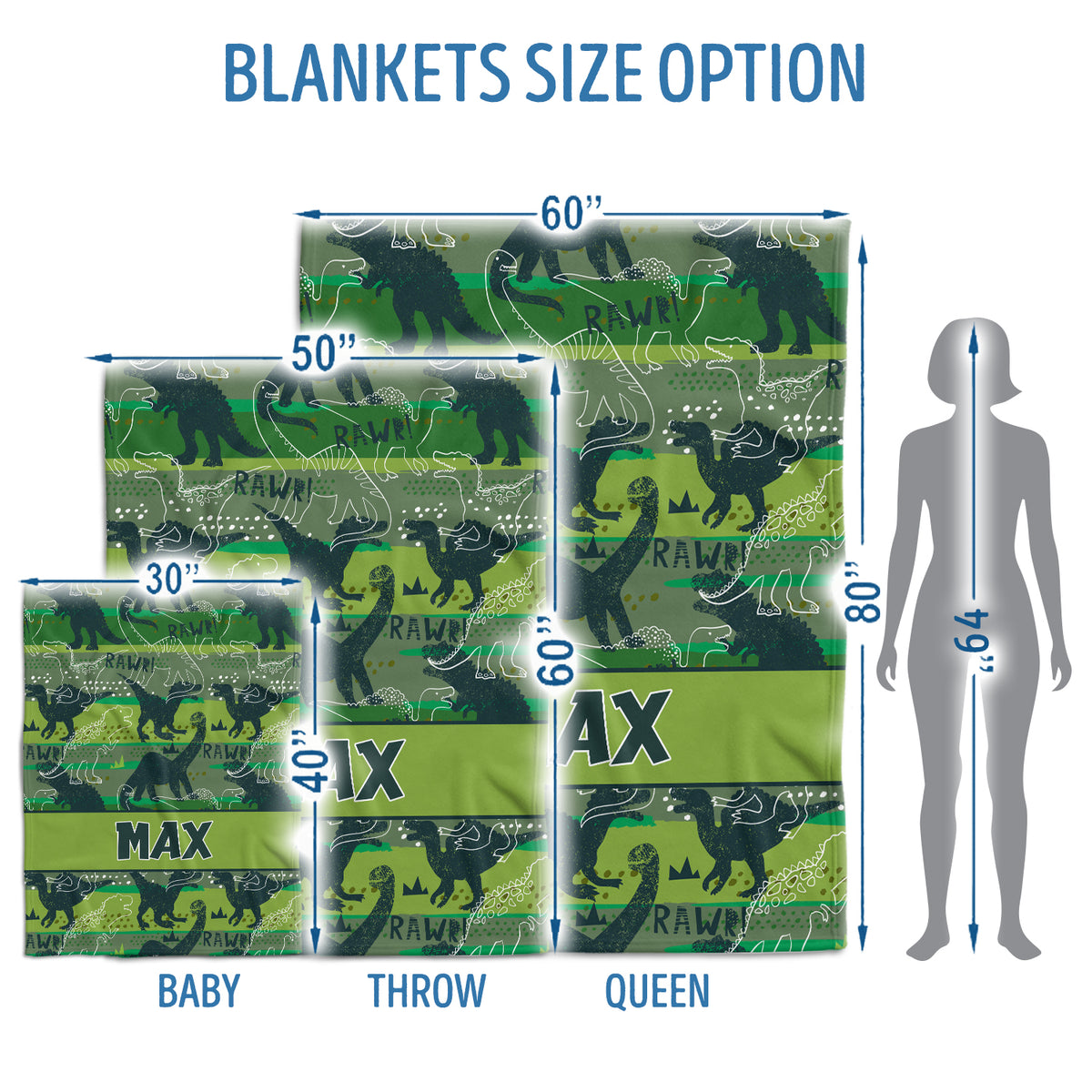 Personalized Baby Blankets, Custom Baby Dinosaur Blanket for Baby Boy Girl, 3 Sizes Plush Blankets for Infant Newborn Kid Son Daughter
