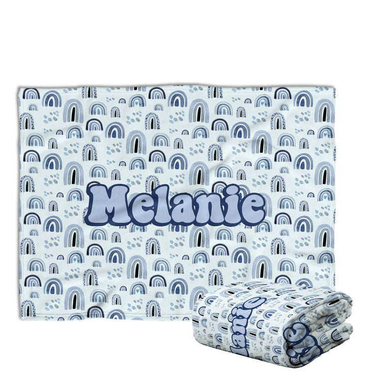 Personalized Baby Blankets, Custom Baby Rainbow Blanket Blue, Plush Blankets for Newborn Infant Daughter Granddaughter Toddlers Kids