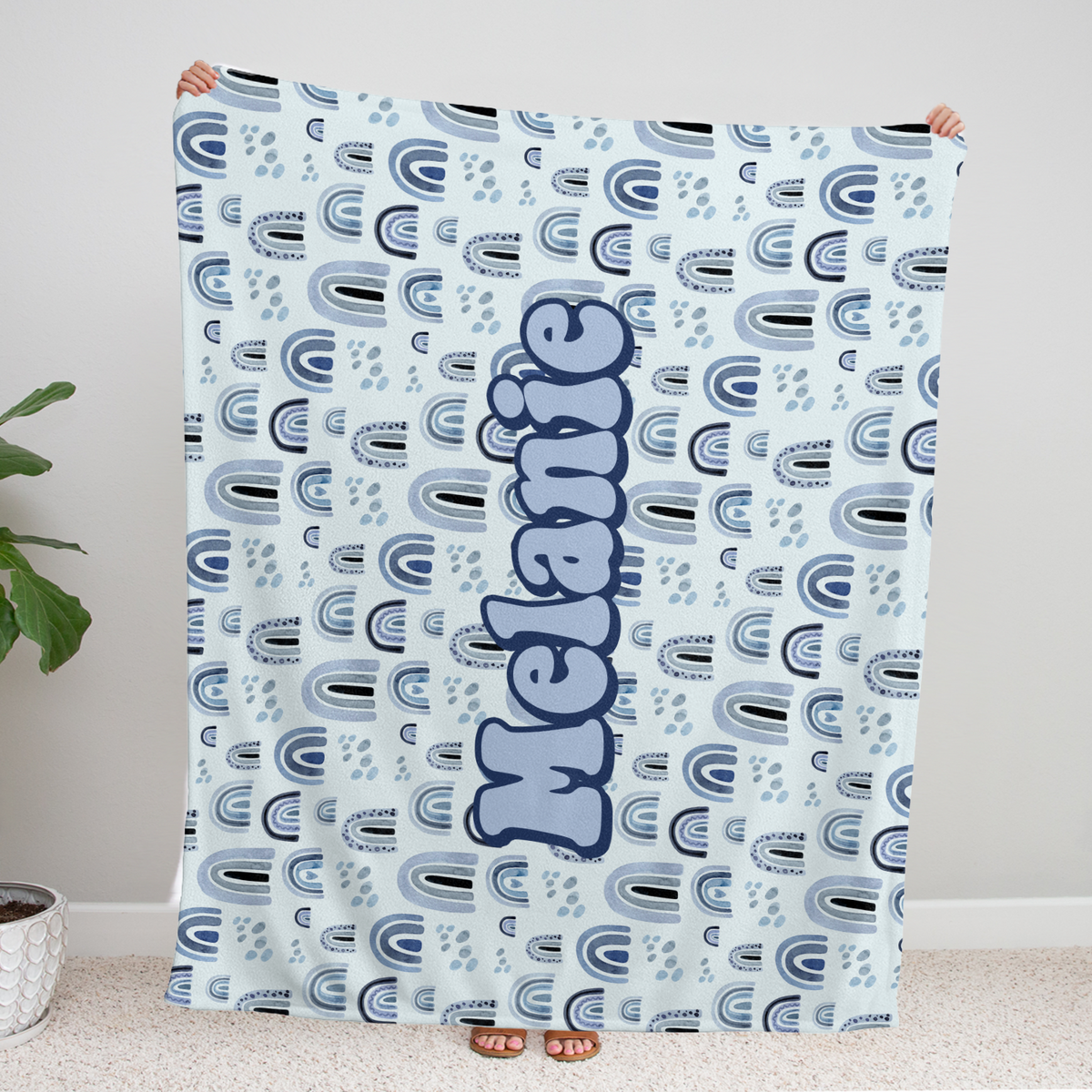Personalized Baby Blankets, Custom Baby Rainbow Blanket Blue, Plush Blankets for Newborn Infant Daughter Granddaughter Toddlers Kids