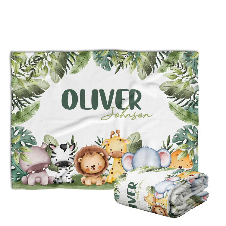 Personalized Baby Blankets, Custom Baby Woodland Blanket Name, Woodland Animals Swaddle Blanket, Plush Blankets for Son Daughter Newborn