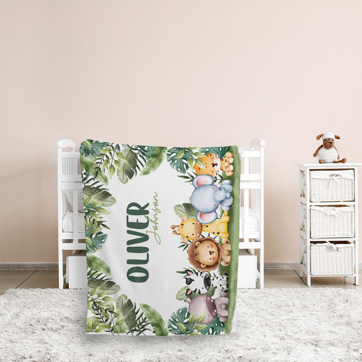Personalized Baby Blankets, Custom Baby Woodland Blanket Name, Woodland Animals Swaddle Blanket, Plush Blankets for Son Daughter Newborn
