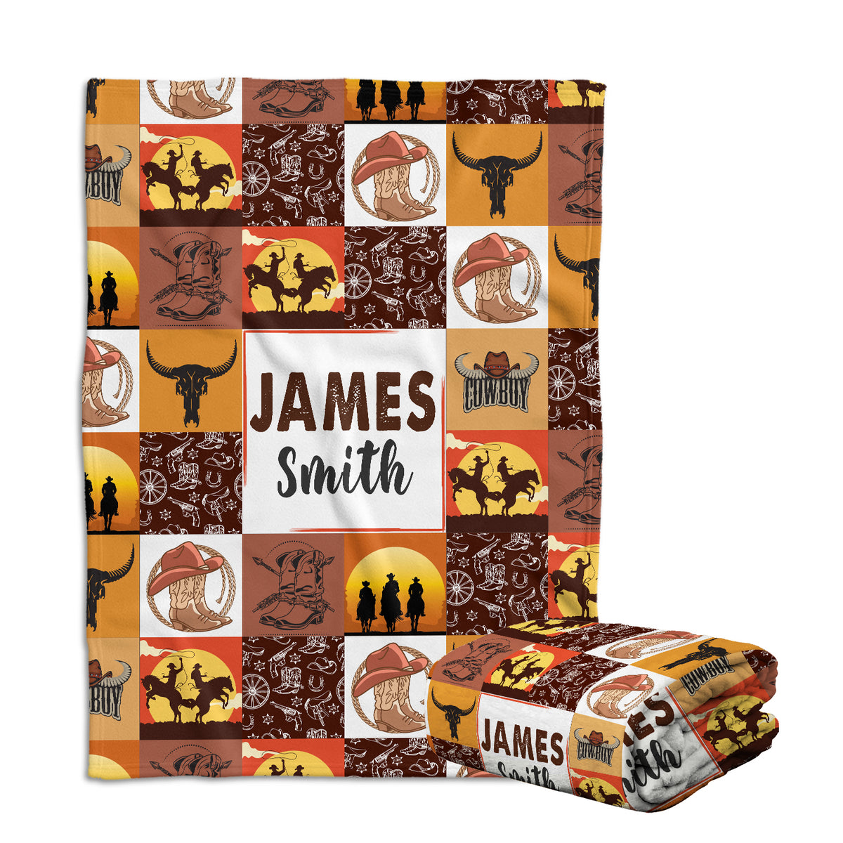 Personalized Baby Blankets - Custom Name, Cowboy Western Theme, 3 Sizes (Infant to Toddler), Fleece for Boys & Girls