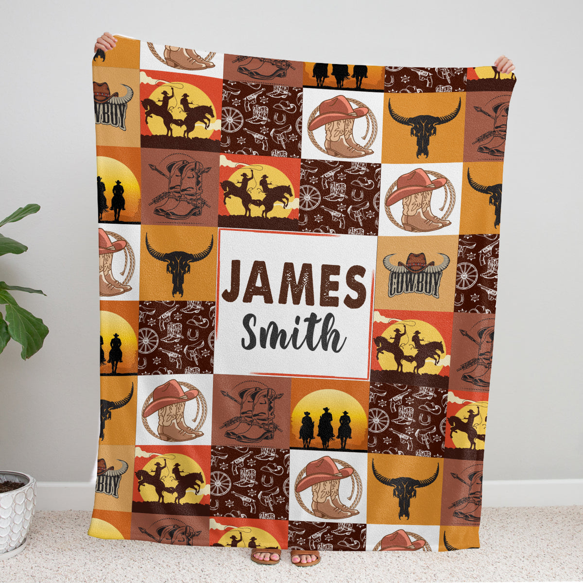 Personalized Baby Blankets - Custom Name, Cowboy Western Theme, 3 Sizes (Infant to Toddler), Fleece for Boys & Girls