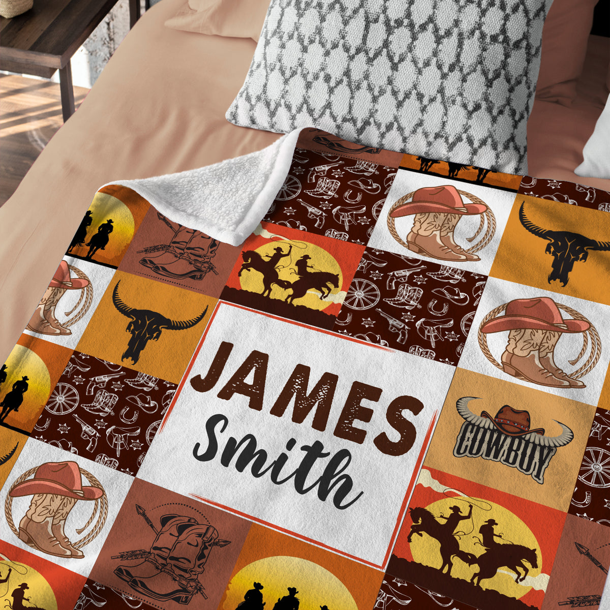 Personalized Baby Blankets - Custom Name, Cowboy Western Theme, 3 Sizes (Infant to Toddler), Fleece for Boys & Girls