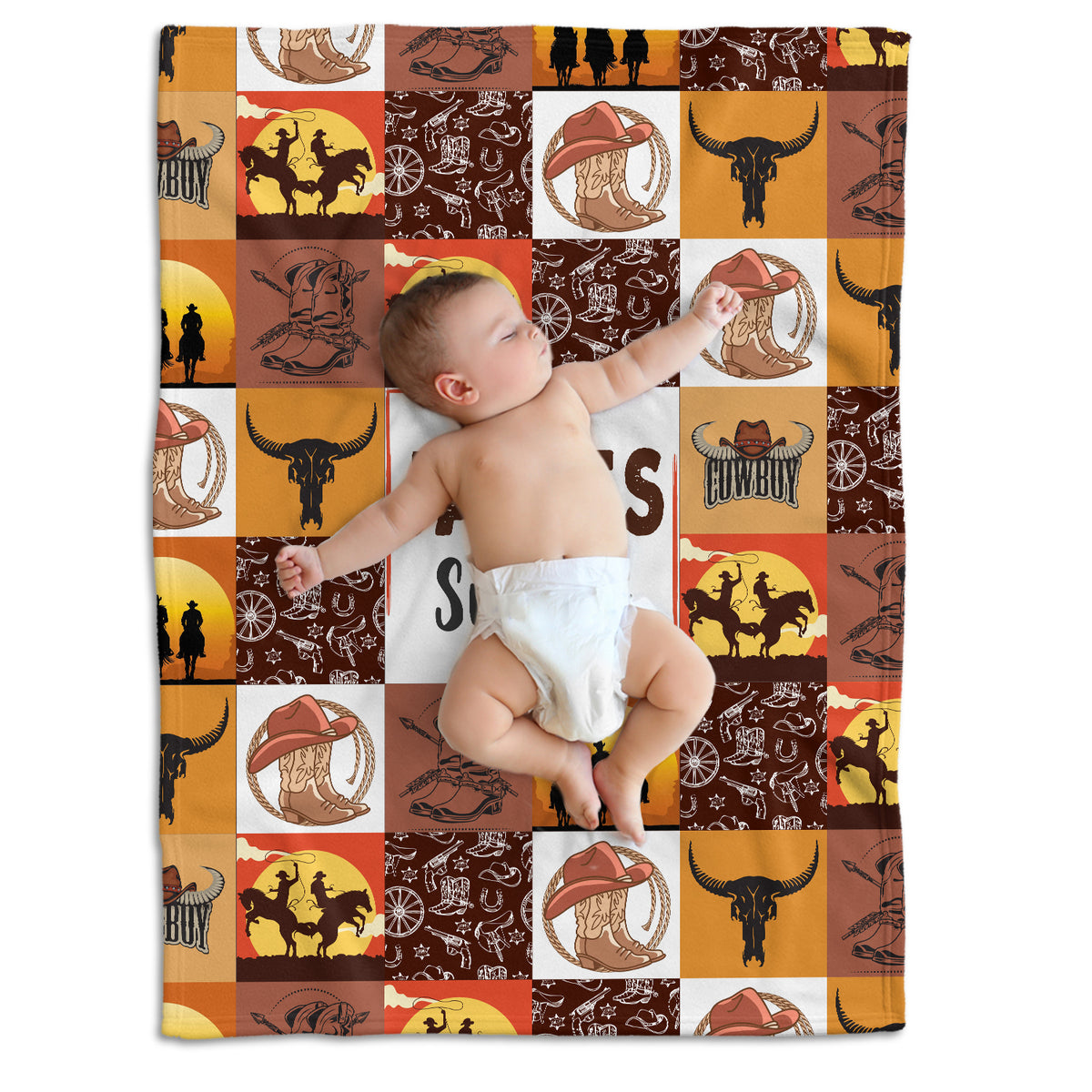 Personalized Baby Blankets - Custom Name, Cowboy Western Theme, 3 Sizes (Infant to Toddler), Fleece for Boys & Girls
