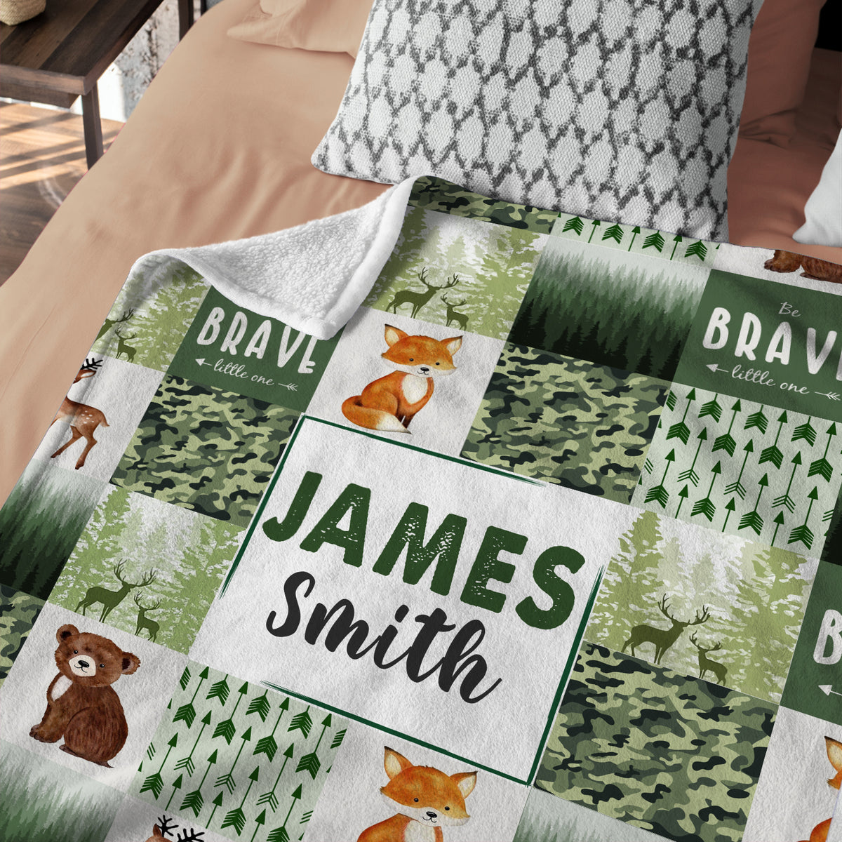 Personalized Baby Blankets, Custom Woodland Baby Blanket Name, 3 Sizes Plush Blankets for Baby Boy Son Newborn Infant