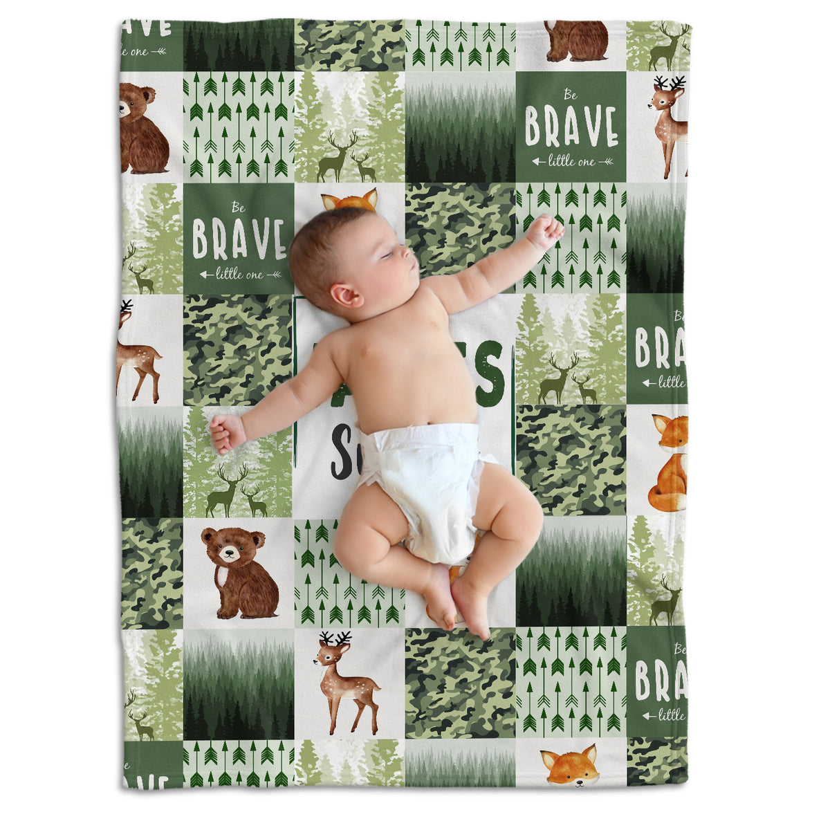Personalized Baby Blankets, Custom Woodland Baby Blanket Name, 3 Sizes Plush Blankets for Baby Boy Son Newborn Infant
