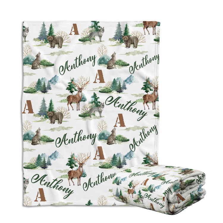 Personalized Baby Blankets, Deer Bear Wolf Swaddle Blanket, 3 Sizes Plush Blankets for Baby Boy Son Newborn