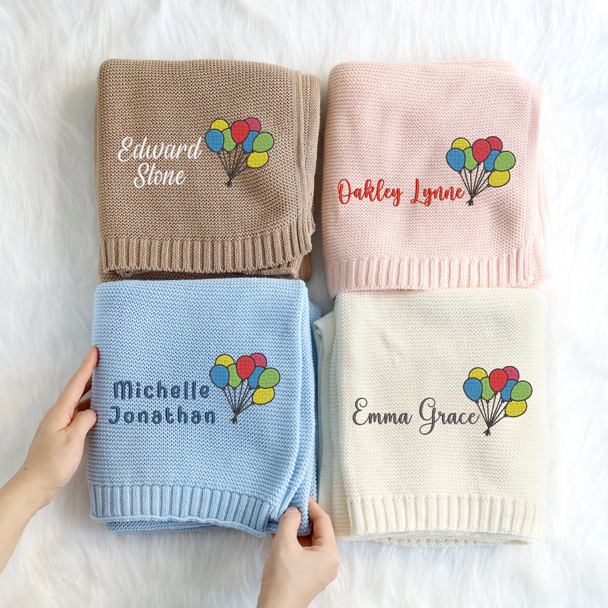 Personalized Baby Blankets Embroidered Name, Baby Blankets for Boys Girls, Cotton Knit Embroidery Blanket