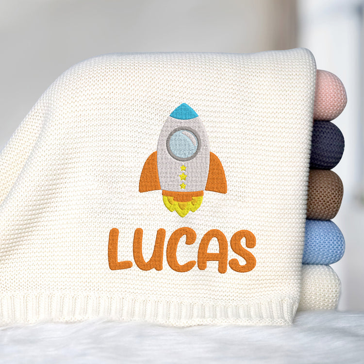 Personalized Baby Blankets Embroidered Name, Cotton Knit Embroidery Blanket, Great Gift For Baby