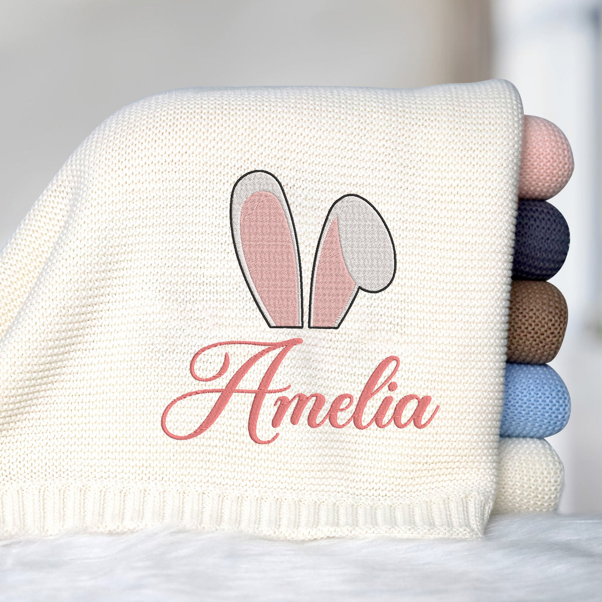 Personalized Baby Blankets Embroidered Name, Embroidered Baby Blankets for Boys Girls, Cotton Knit Embroidery Blanket