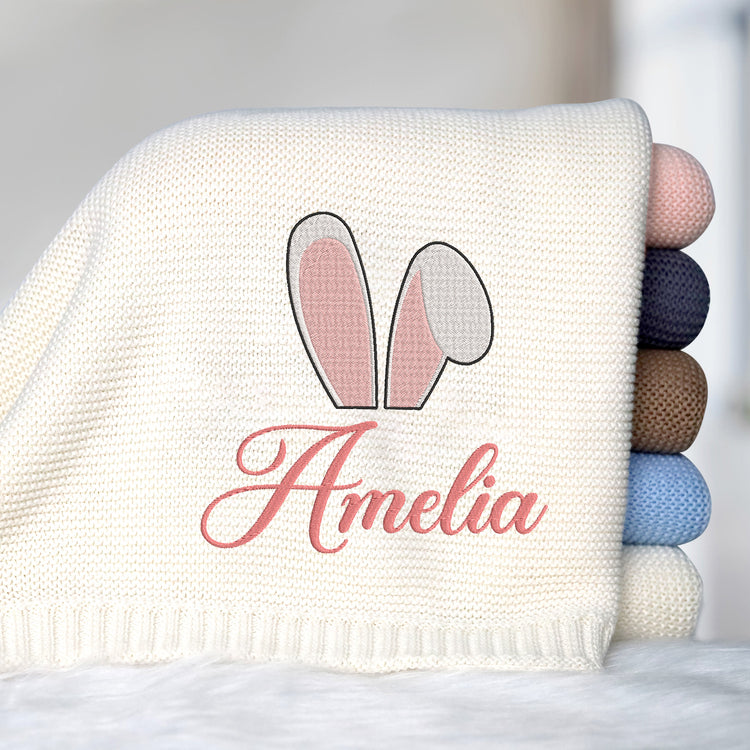 Personalized Baby Blankets Embroidered Name, Embroidered Baby Blankets for Boys Girls, Cotton Knit Embroidery Blanket