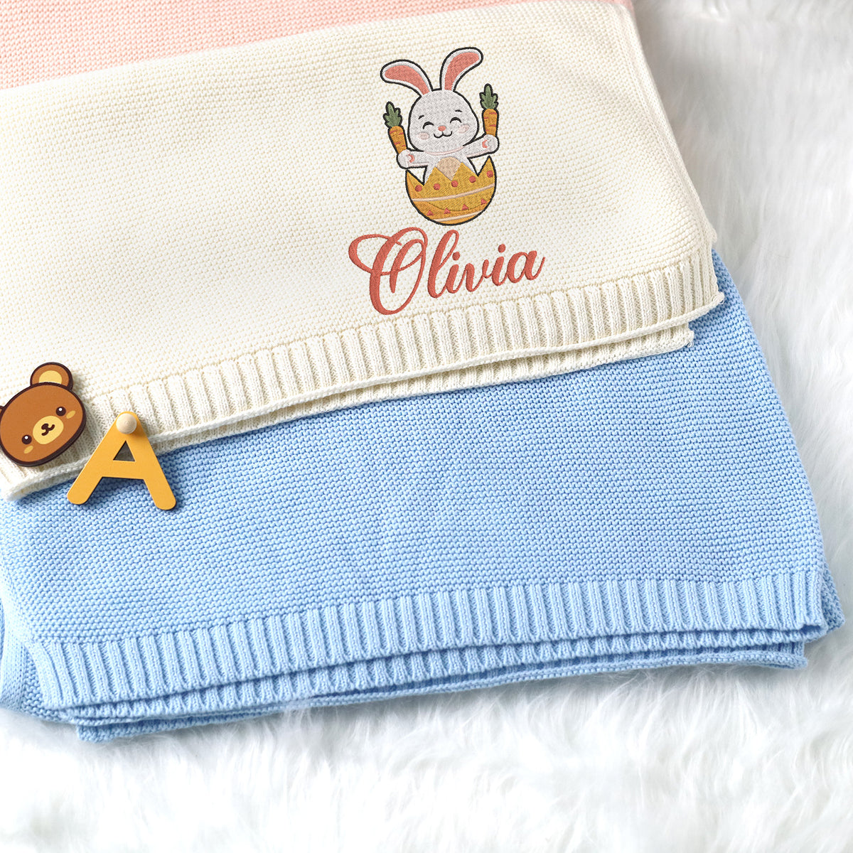 Personalized Baby Blankets Embroidered Name, Embroidered Baby Blankets for Boys Girls, Cotton Knit Embroidery Blanket