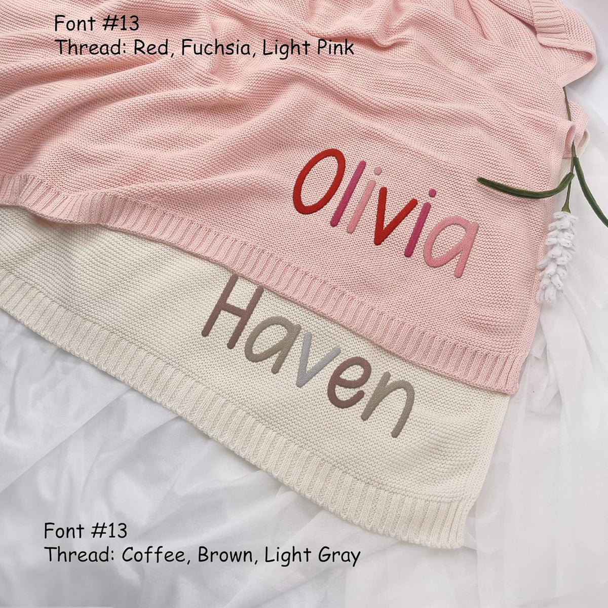 Personalized Baby Blankets Embroidered Name, Embroidered Baby Blankets for Boys Girls, Cotton Knit Embroidery Blanket