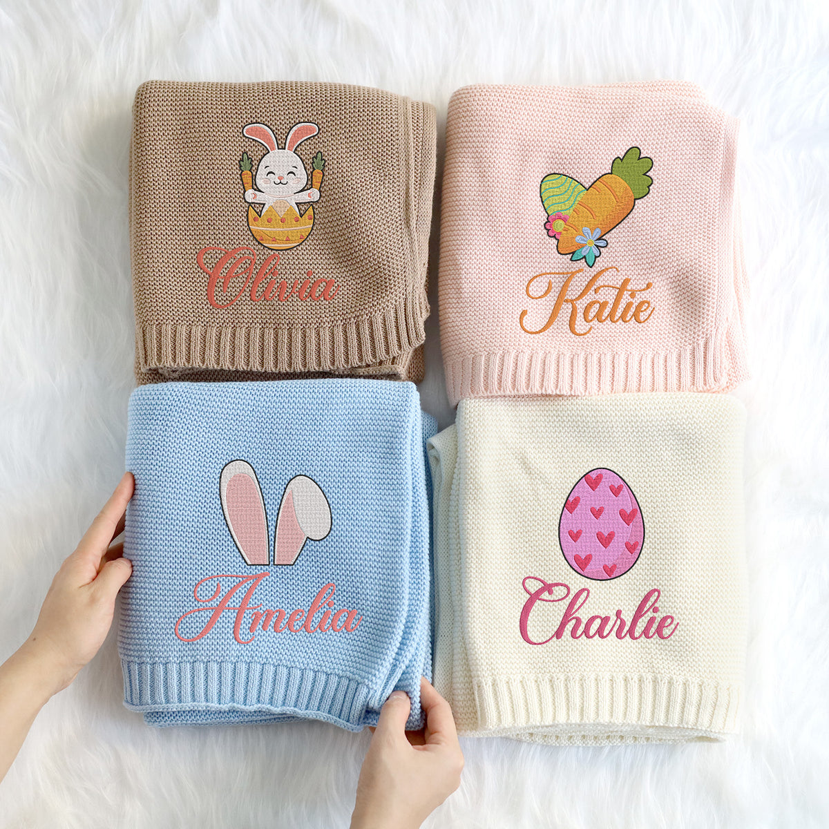 Personalized Baby Blankets Embroidered Name, Embroidered Baby Blankets for Boys Girls, Cotton Knit Embroidery Blanket