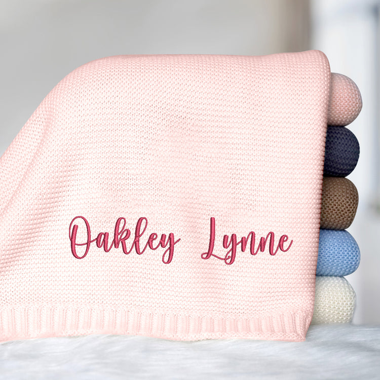 Personalized Baby Blankets Embroidered Name for Boys Girls, Cotton Knit Embroidery Blanket, Gift For Baby
