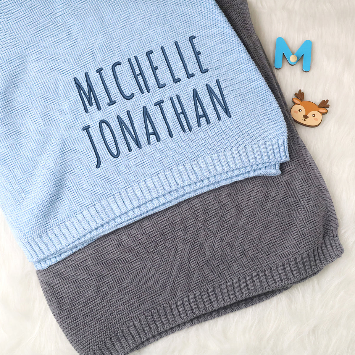 Personalized Baby Blankets Embroidered Name for Boys Girls, Cotton Knit Embroidery Blanket, Gift For Baby