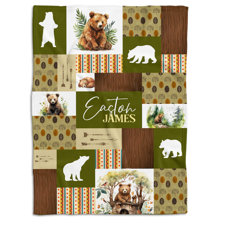 Personalized Baby Blankets For Baby, Baby Woodland Blanket for Toddler Baby Nursery Bed Blankets Stroller Crib Shower Gifts (Blanket Bear)