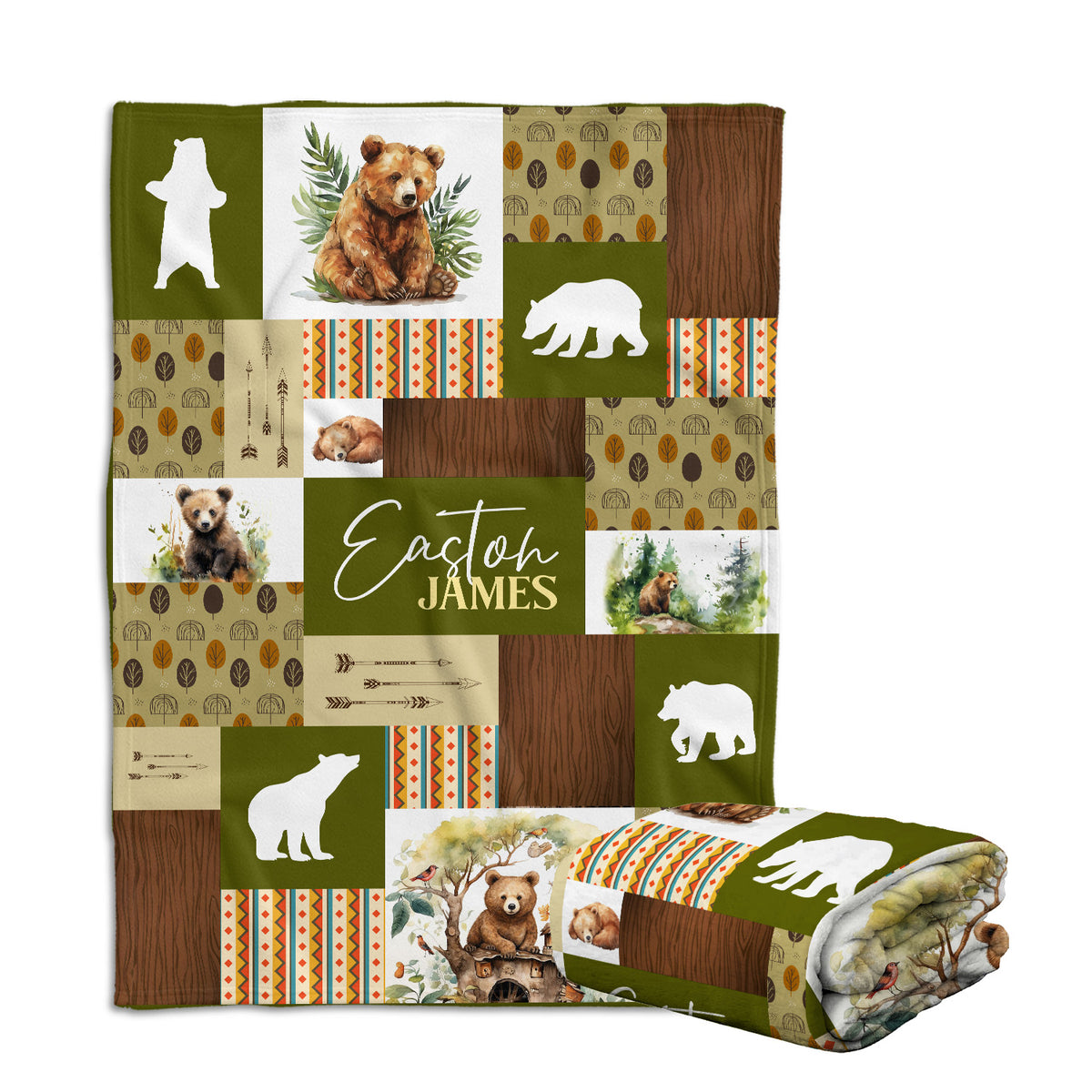 Personalized Baby Blankets For Baby, Baby Woodland Blanket for Toddler Baby Nursery Bed Blankets Stroller Crib Shower Gifts (Blanket Bear)