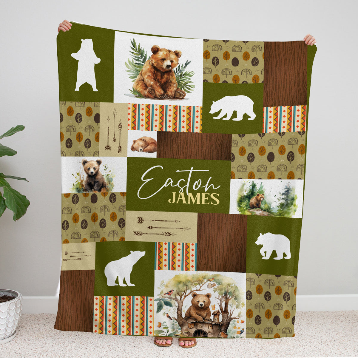 Personalized Baby Blankets For Baby, Baby Woodland Blanket for Toddler Baby Nursery Bed Blankets Stroller Crib Shower Gifts (Blanket Bear)