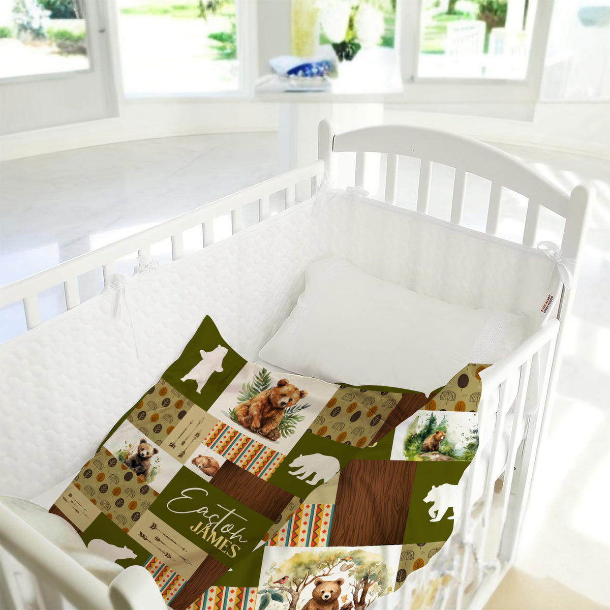 Personalized Baby Blankets For Baby, Baby Woodland Blanket for Toddler Baby Nursery Bed Blankets Stroller Crib Shower Gifts (Blanket Bear)