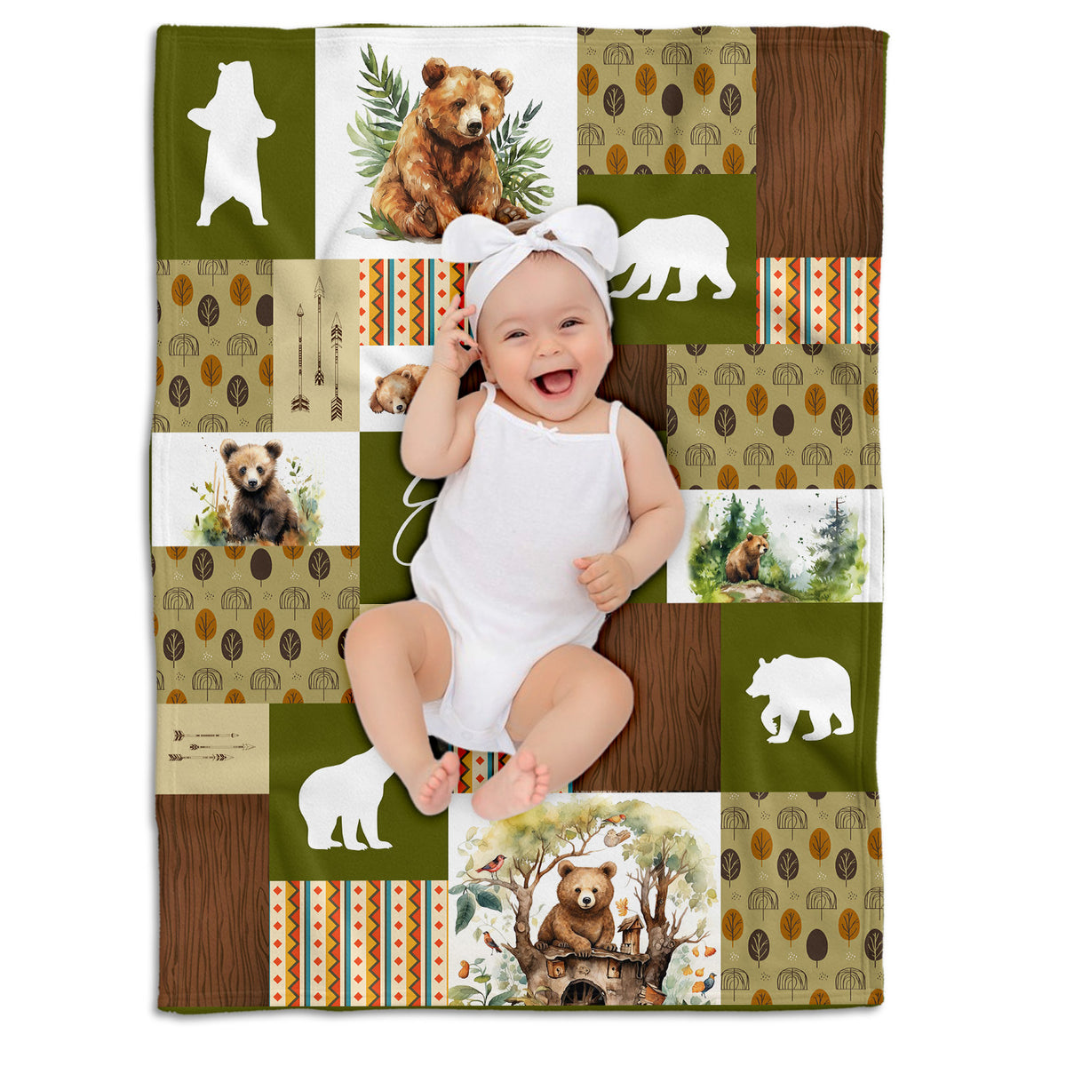 Personalized Baby Blankets For Baby, Baby Woodland Blanket for Toddler Baby Nursery Bed Blankets Stroller Crib Shower Gifts (Blanket Bear)