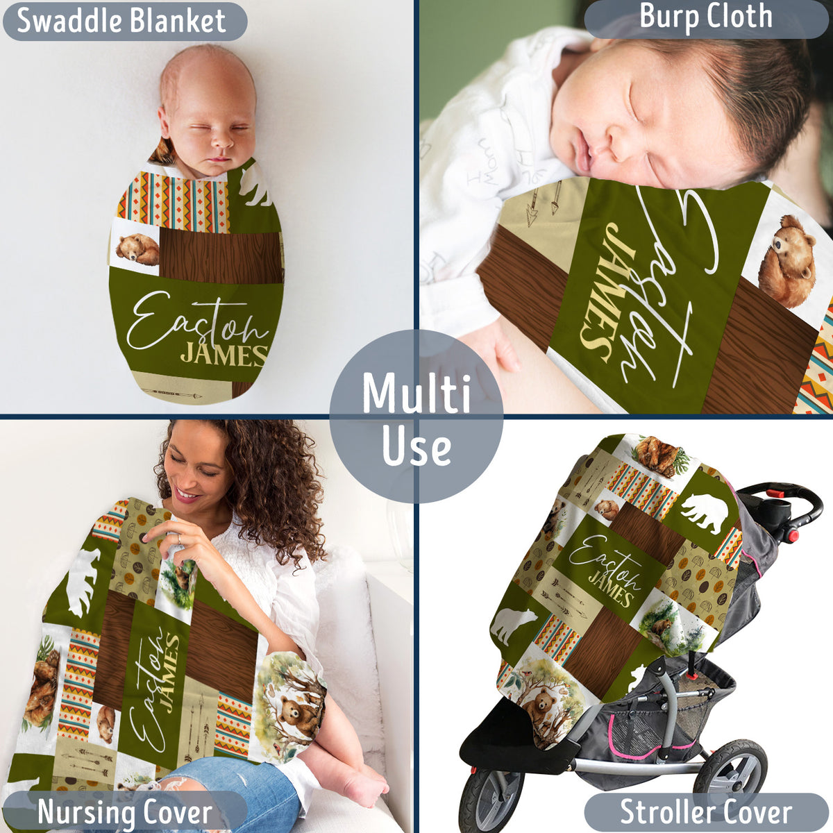 Personalized Baby Blankets For Baby, Baby Woodland Blanket for Toddler Baby Nursery Bed Blankets Stroller Crib Shower Gifts (Blanket Bear)