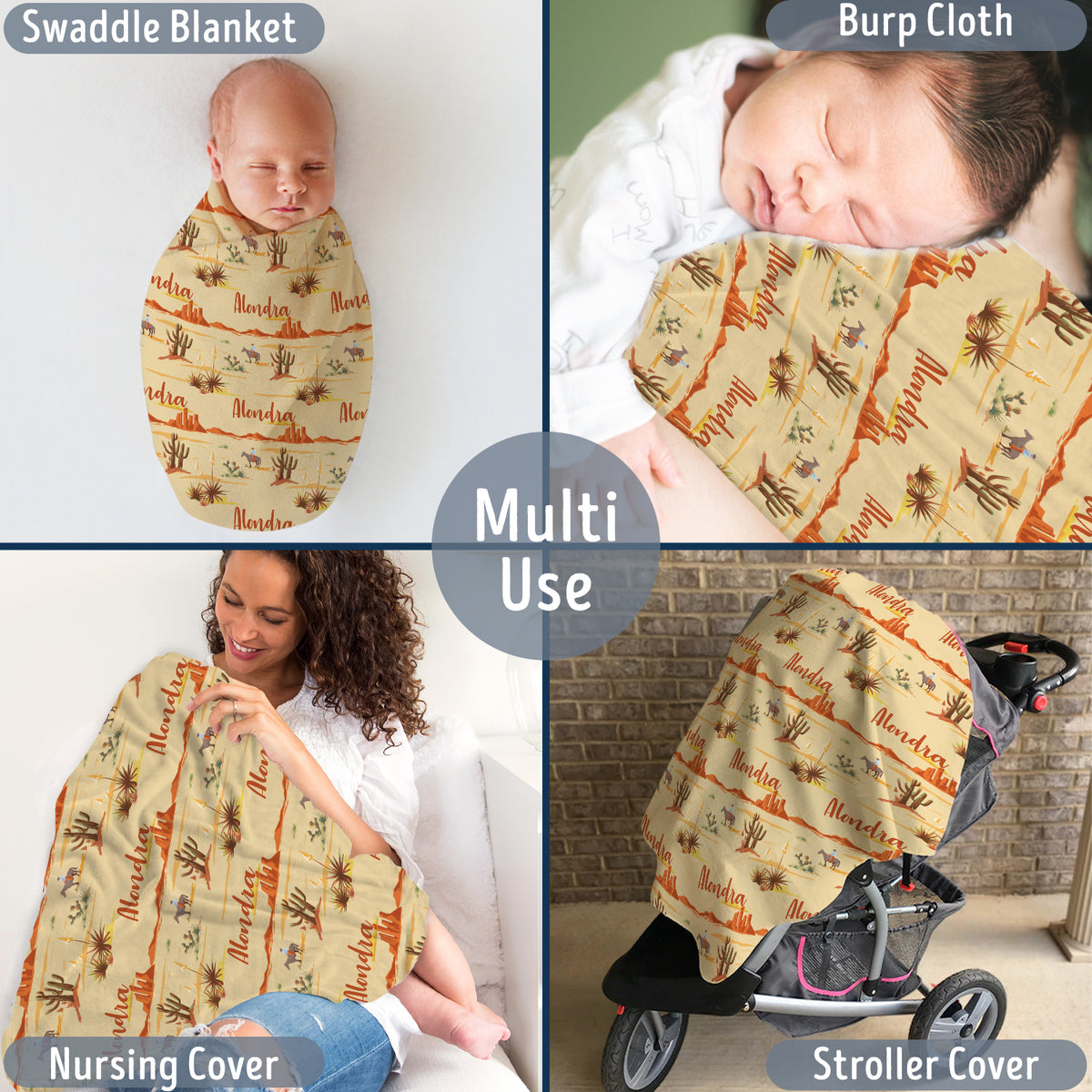 Personalized Baby Blankets For Boys, Cowboy Baby, Custom Name Western Nursery Decorations, Crib Stroller Blankets for Toddlers Newborn