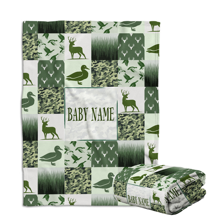 Personalized Baby Blankets, Hunting Deer Duck Baby Blanket Custom Name, Hunting Swaddle Blanket, Plush Blankets for Baby Newborn