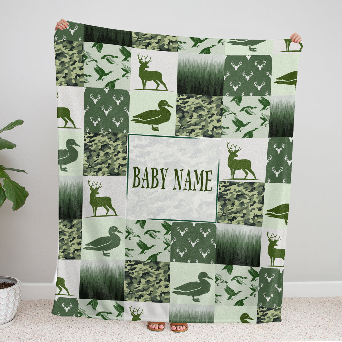Personalized Baby Blankets, Hunting Deer Duck Baby Blanket Custom Name, Hunting Swaddle Blanket, Plush Blankets for Baby Newborn
