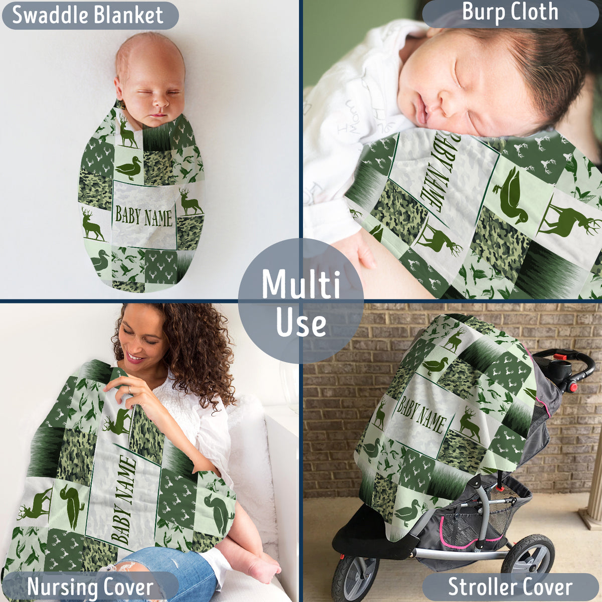 Personalized Baby Blankets, Hunting Deer Duck Baby Blanket Custom Name, Hunting Swaddle Blanket, Plush Blankets for Baby Newborn