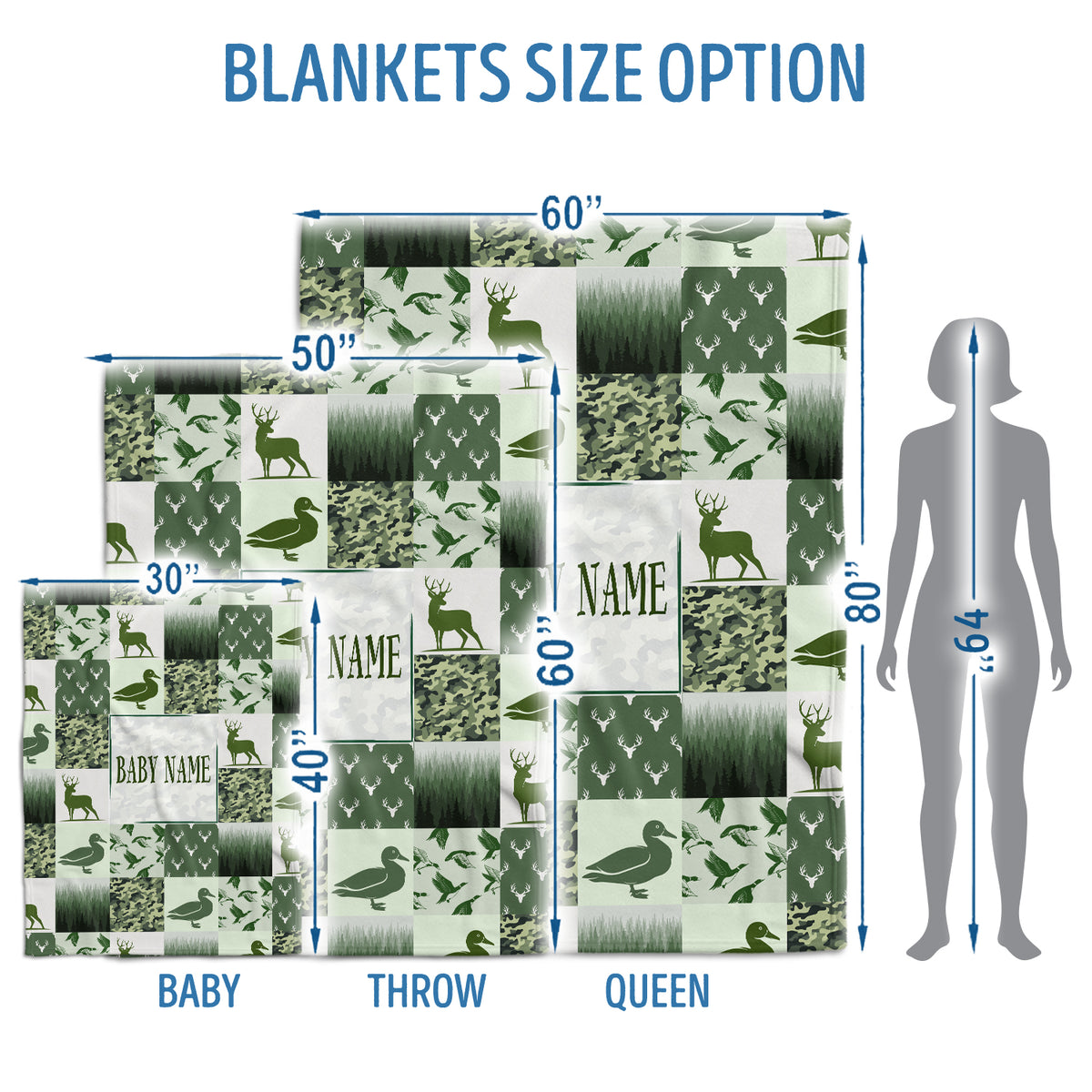 Personalized Baby Blankets, Hunting Deer Duck Baby Blanket Custom Name, Hunting Swaddle Blanket, Plush Blankets for Baby Newborn