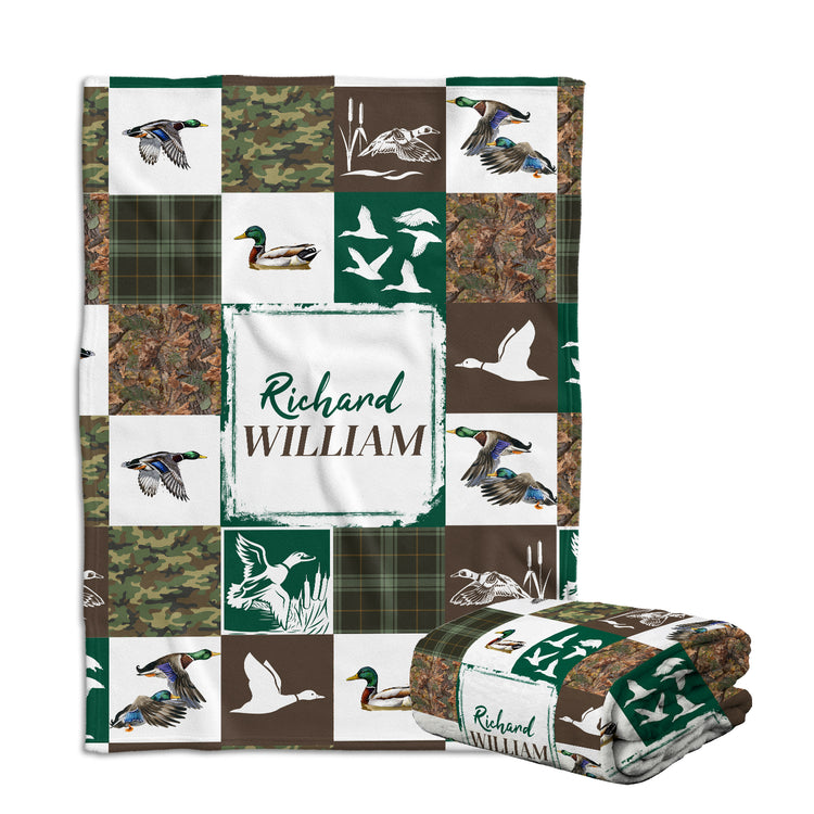 Personalized Baby Blankets, Hunting Duck Baby Blanket Name, Custom Baby Blankets Name for Girls, Camo Swaddle Blanket, Plush Blankets for Baby Boy Son Daughter Newborn