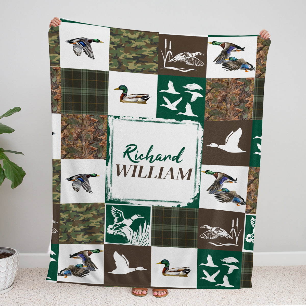 Personalized Baby Blankets, Hunting Duck Baby Blanket Name, Custom Baby Blankets Name for Girls, Camo Swaddle Blanket, Plush Blankets for Baby Boy Son Daughter Newborn