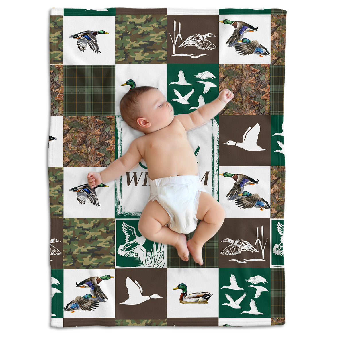 Personalized Baby Blankets, Hunting Duck Baby Blanket Name, Custom Baby Blankets Name for Girls, Camo Swaddle Blanket, Plush Blankets for Baby Boy Son Daughter Newborn