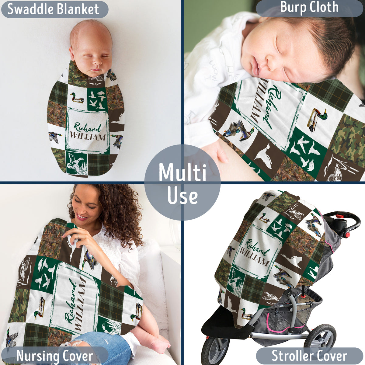 Personalized Baby Blankets, Hunting Duck Baby Blanket Name, Custom Baby Blankets Name for Girls, Camo Swaddle Blanket, Plush Blankets for Baby Boy Son Daughter Newborn