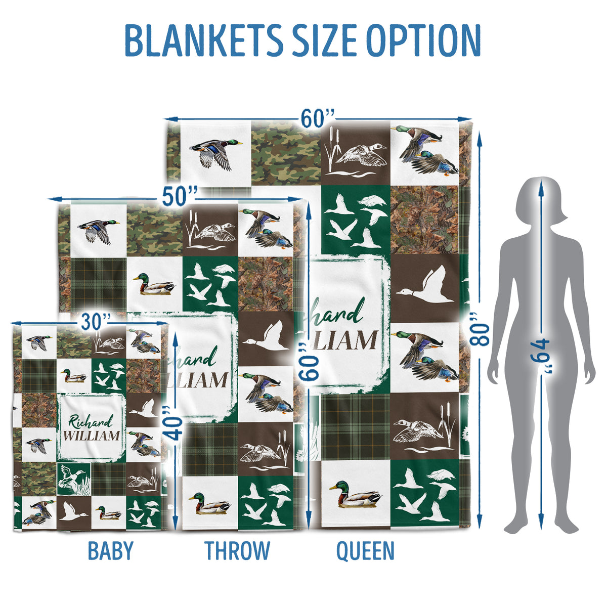 Personalized Baby Blankets, Hunting Duck Baby Blanket Name, Custom Baby Blankets Name for Girls, Camo Swaddle Blanket, Plush Blankets for Baby Boy Son Daughter Newborn