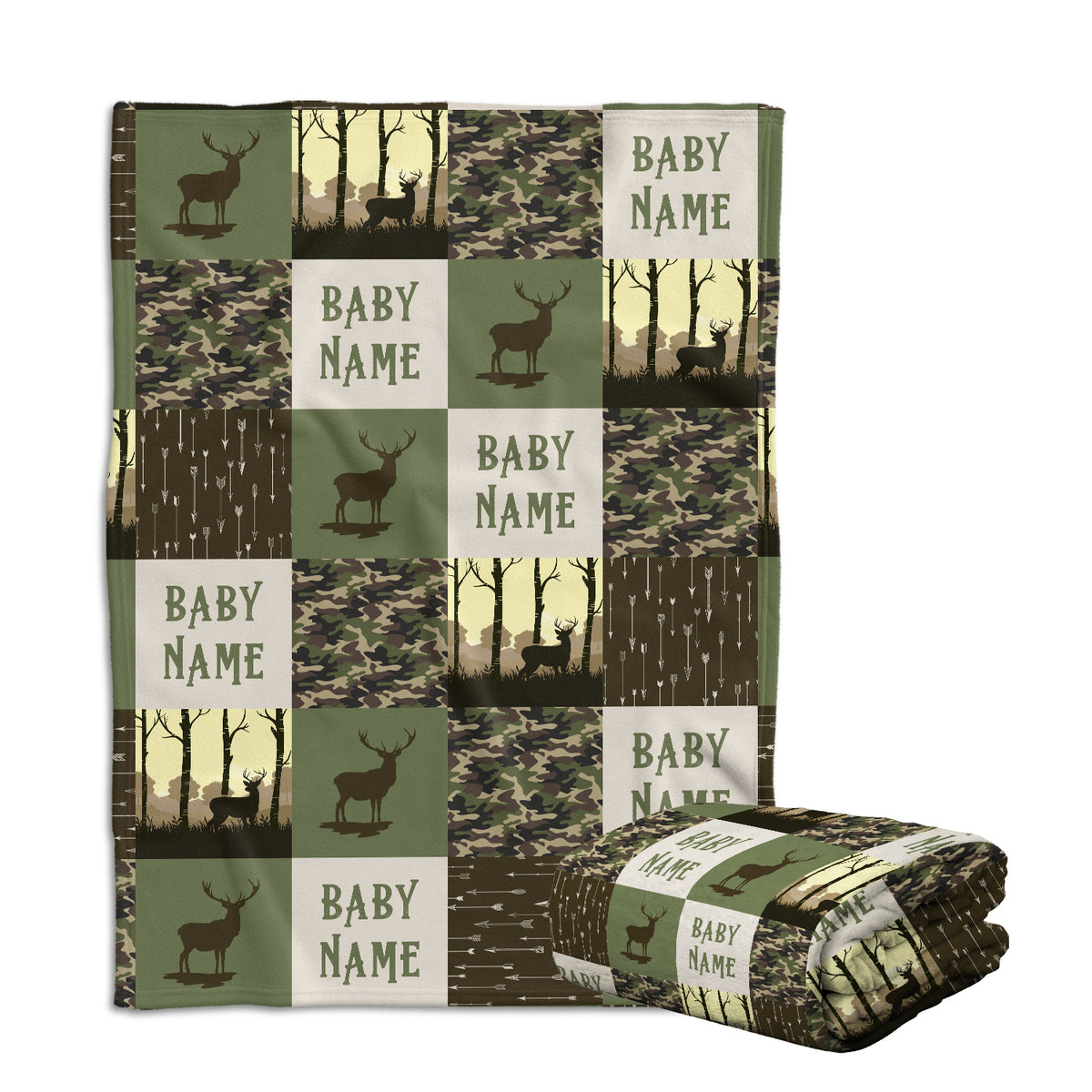 Personalized Baby Blankets Name, Baby Deer Camo Swaddle Blanket Girls, 3 Sizes Plush Blankets for Son Newborn Infant Son